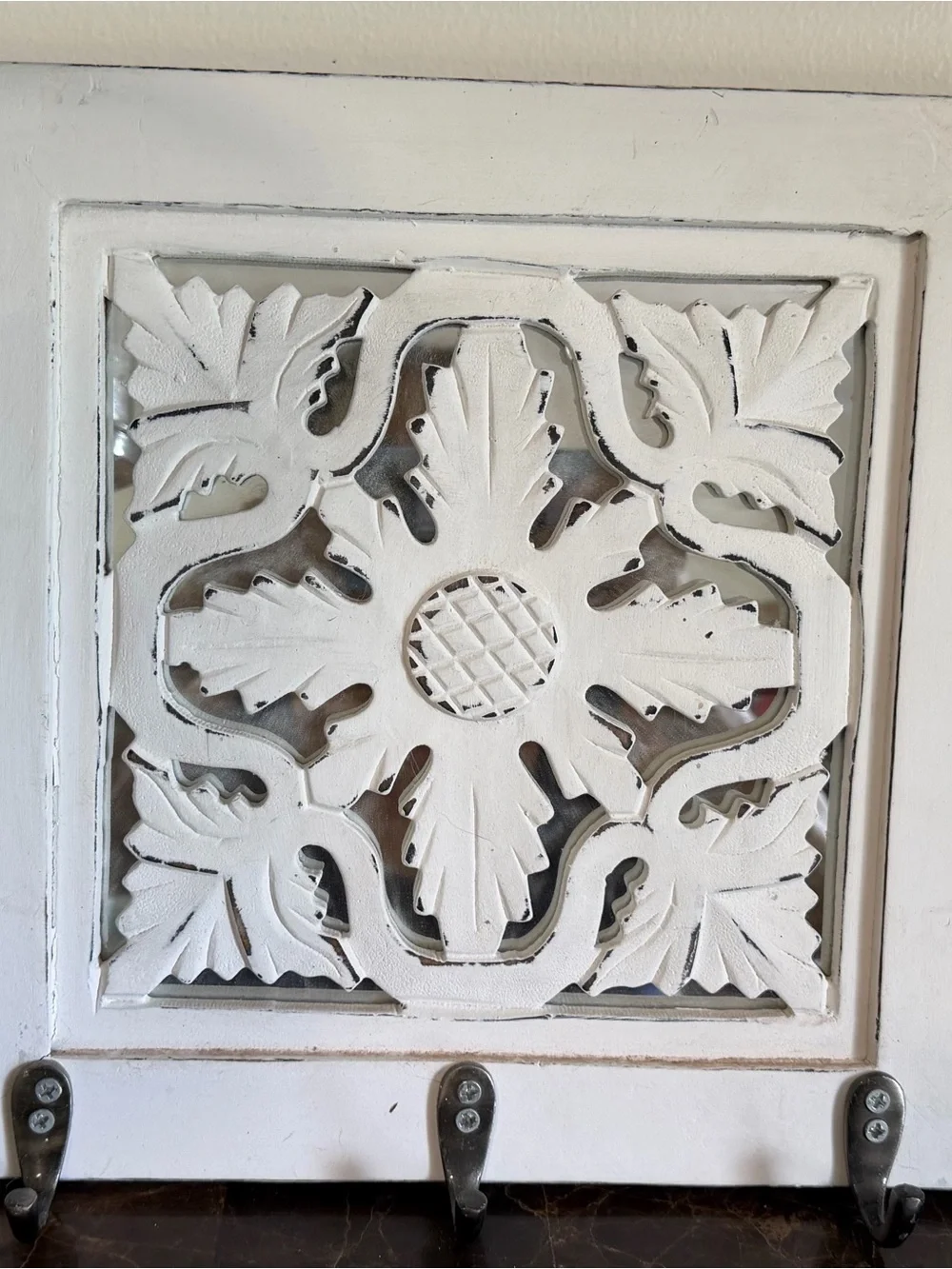 White Carved Wood Wall Hook Panel - Decorative Home Wall Decor